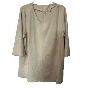 Soft Surroundings Beige Faux Suede V-neck Women 1X Long Sleeves